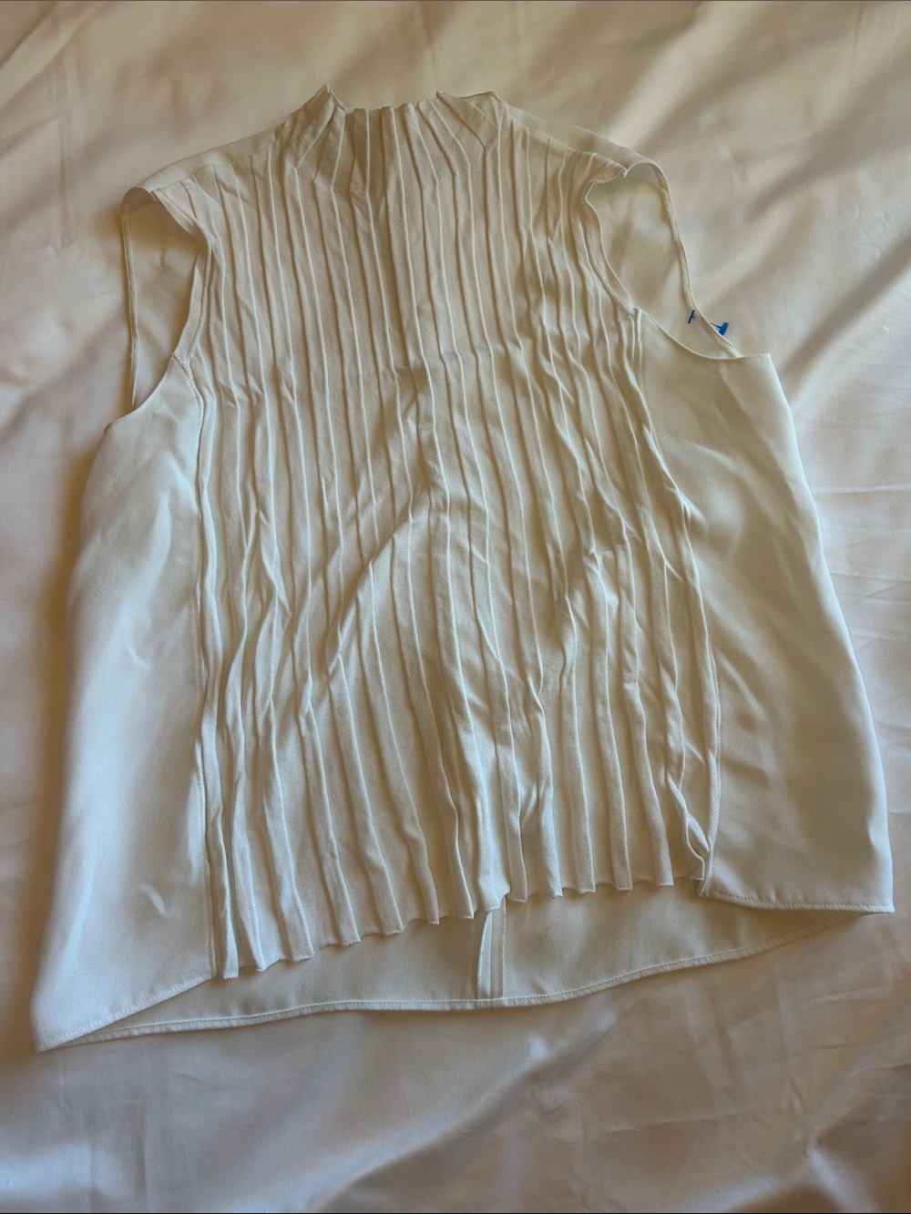 Vince Cream Pleated High-Neck Sleeveless Camisole